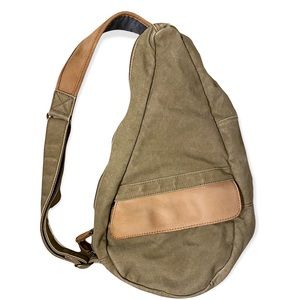L.L. Bean LL American Leather and Canvas Vintage Style Bag Green Tan